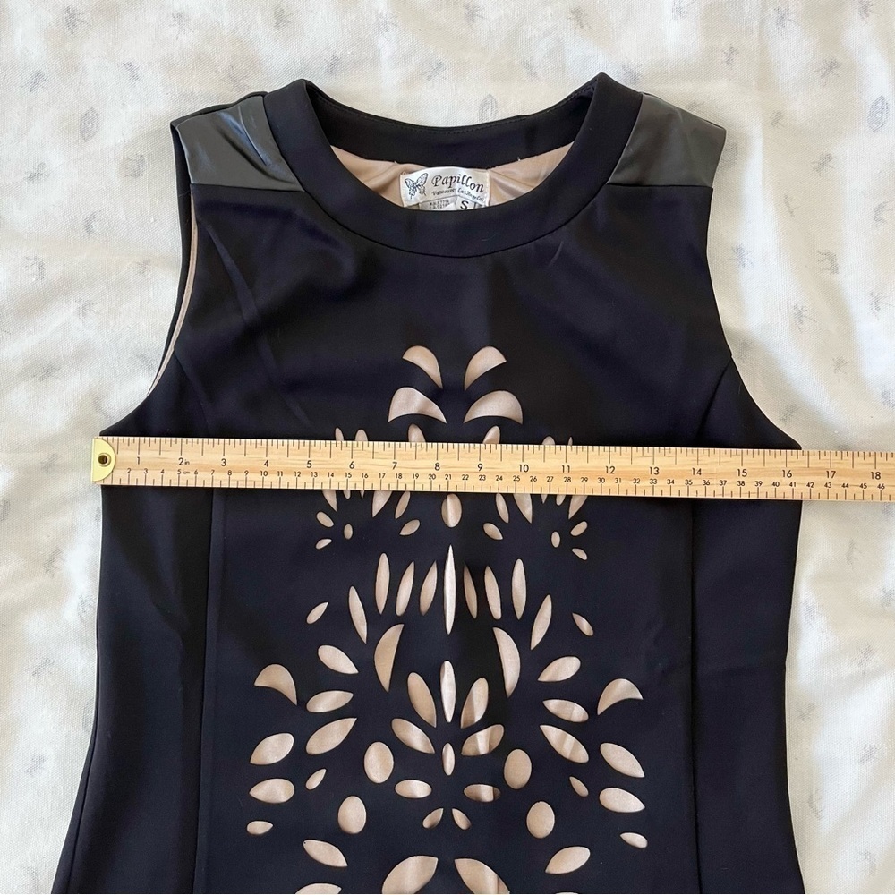 Papillon Black Dress with Laser Floral Cutouts - LBD, Mini, A-line, Size Small - Picture 15 of 16